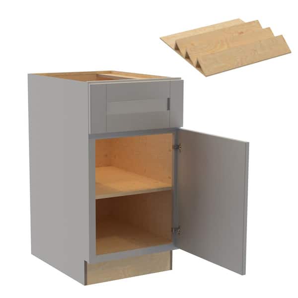 Home Decorators Collection Washington 18 in. W x 24 in. D x 34.5 in. H Veiled Gray Plywood Shaker Assembled Base Kitchen Cabinet Right Spice Tray