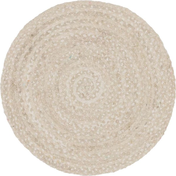Braided Chindi Ivory 3 ft. x 3 ft. Round Area Rug