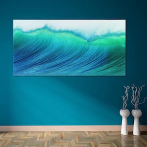 "Blue Wave" Frameless Free Floating Tempered Art Glass by EAD Art Coop Wall Art