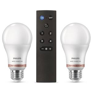 hydrogen spild væk Sygeplejeskole Philips Color and Tunable White A19 LED 60W Equivalent Dimmable Wi-Fi Wiz  Connected Smart LED Light Bulb (2 Bulbs with Remote) 562702 - The Home Depot