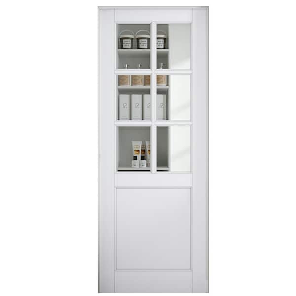 ARK DESIGN 32 in. x 80 in. 6-Lite Clear Glass Left Handed White Solid Core MDF Prehung Door with Quick Assemble Jamb Kit