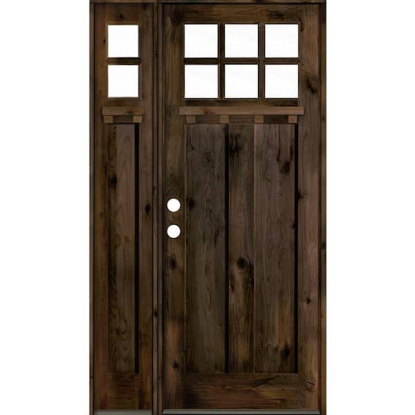 Krosswood Doors 50 in. x 96 in. Craftsman Alder Right-Hand 6 Lite Clear Glass Black Stain Wood Prehung Front Door/Left Sidelite with DS