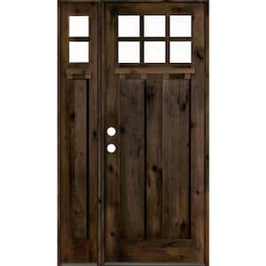 56 in. x 96 in. Craftsman Alder Right-Hand 6 Lite Clear Glass Black Stain Wood Prehung Front Door/Left Sidelite with DS