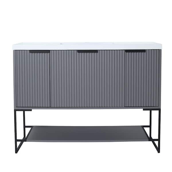 Boosicavelly 47.20 in. W x 18.10 in. D x 35.00 in. H Single Sink Freestanding Bath Vanity in Rock Gray with White Resin Top