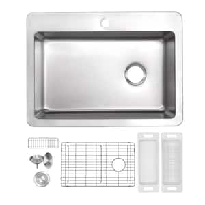 Verona Offset Drain Kitchen Sink 16-Gauge Stainless Steel (25 in. x 22 in. Drop-In Top Mount)