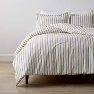 Narrow Stripe Navy Cotton Percale Full/Queen Duvet Cover