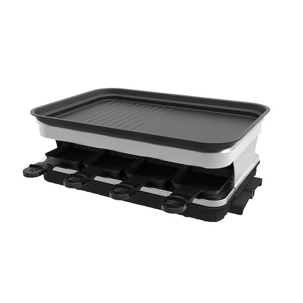 Siavonce Raclette Grill 8 People Grille Plate Non-stick Coated, Raclette with 8 Mini Pans, Indoor Grill Adjustable Temperature