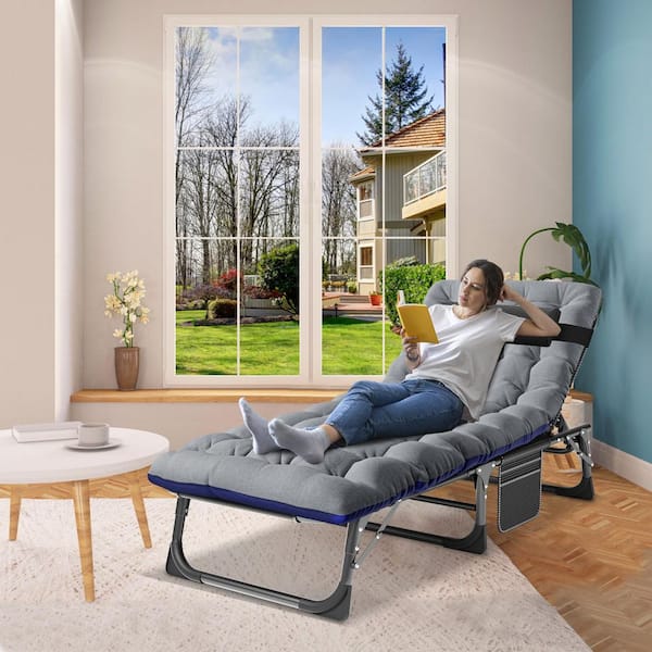 BOZTIY Polyester Portable Folding Sleeping Cot, Convertible Sleeper Chair Bed with Adjustable Backrest, for Outdoor, Home Gray