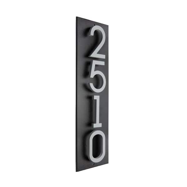 Floating Stand-Off 4-Number Vertical Sign Black with Silver Modern Font Numbers