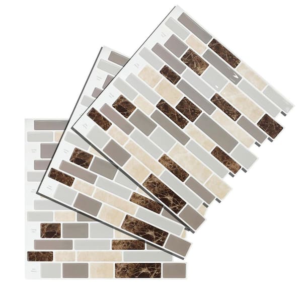 12 in. x 12 in. Brown Vinyl Backsplash for Kitchen, Peel and Stick Wall Tile (10 Sq. Ft./10-Pack)