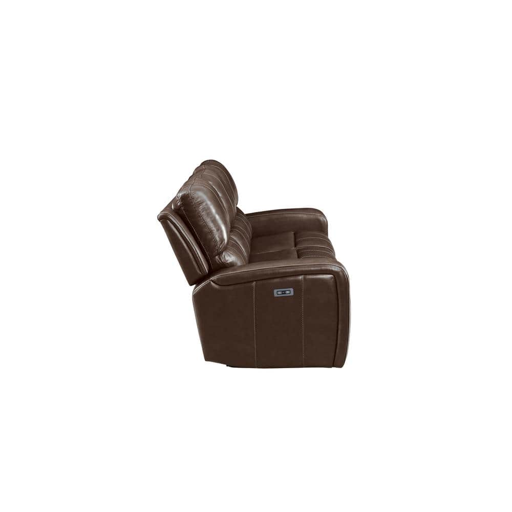 Linton Brown Leather Power Reclining Sofa with Track Arms