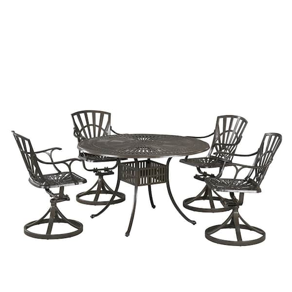 HOMESTYLES Grenada 48 in. Taupe Tan 5-Piece Cast Aluminum Round Outdoor Dining Set