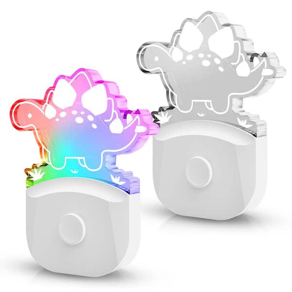 Stegosaurus Dinosaur Night Light Plug-In, RGB + 3000K, 3 Modes, Dusk to Dawn for Boys' Room, Nursery Decor(2-Pack)