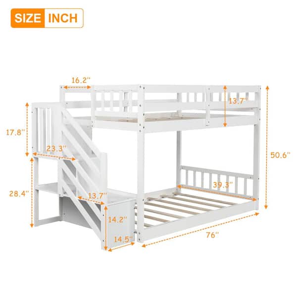 Twin Floor Bunk Bed Ladder, 50 Inch Bunk Beds