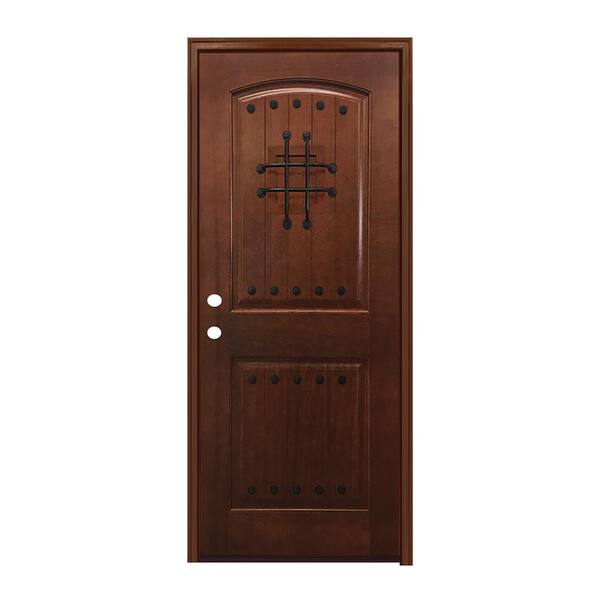 Steves & Sons 36 in. x 80 in. Rustic 2-Panel Plank Hickory Stained Mahogany Wood Prehung Right Hand Front Door
