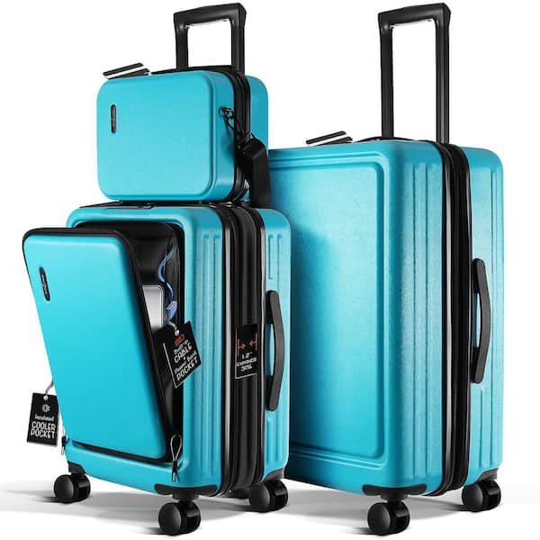 3-Piece Teal Hard Carry-On Weekender Luggage Set Expandable Spinner Airline Approved Suitcase Exterior USB port