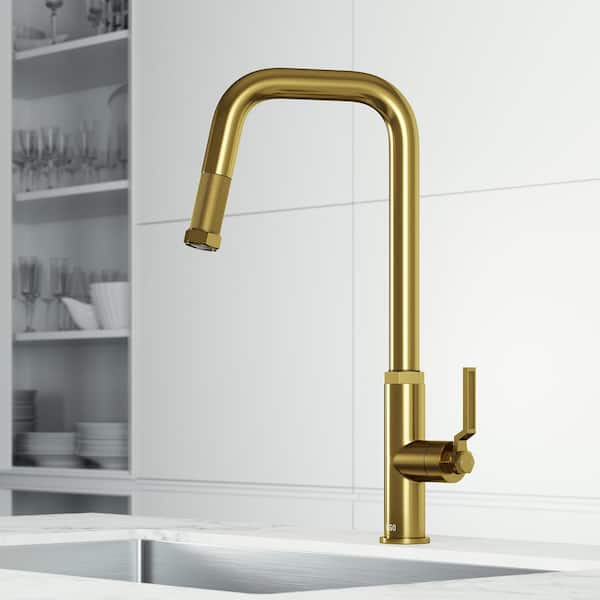 Hart Angular Single Handle Pull-Down Spout Kitchen Faucet in Matte Brushed Gold