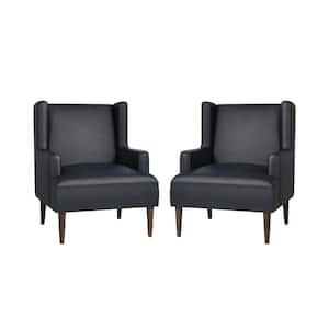 Jeremias Navy Vegan Leather Accent Chair Set of 2 with Solid Wood Legs