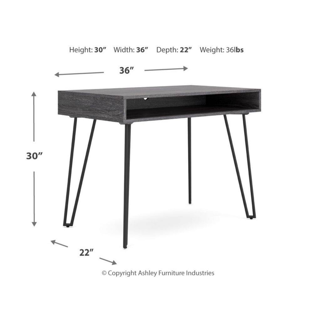 Charcoal Gray Wood Home Office Desk with Black Metal Legs