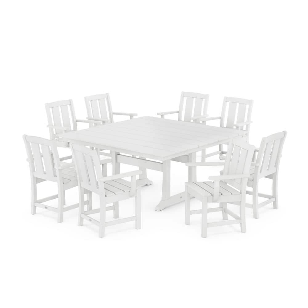 POLYWOOD Mission 9 Piece Farmhouse Trestle Plastic Square Outdoor   Polywood Patio Dining Sets Pws2059 1 Wh 64 1000 