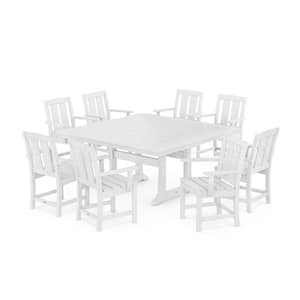 Mission 9-Piece Farmhouse Trestle Plastic Square Outdoor Dining Set in White