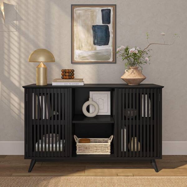PLANK+BEAM Mid-Century Modern Black Wood 49 in. Sideboard Buffet