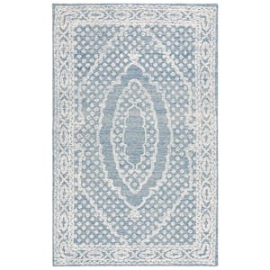 Ebony Ivory/Navy Doormat 3 ft. x 5 ft. Bordered Area Rug