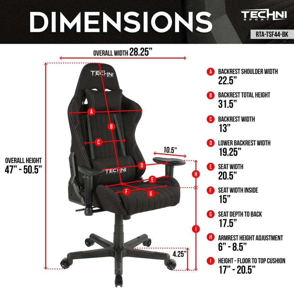 Racer High-Back Black Fabric Ergonomic Gaming Chair with Memory Foam