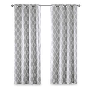 Kagen Grey Printed Ikat Patio 50 in. W x 95 in. L Blackout Grommet Top Curtain