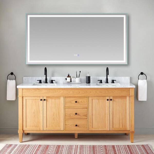ANGELES HOME 72 in. W x 36 in. H Rectangular Frameless Wall Mount Anti-Fog  LED Lighted Bathroom Vanity Mirror, Hanging Bar Install MEMR7236FLCJ - The Home  Depot