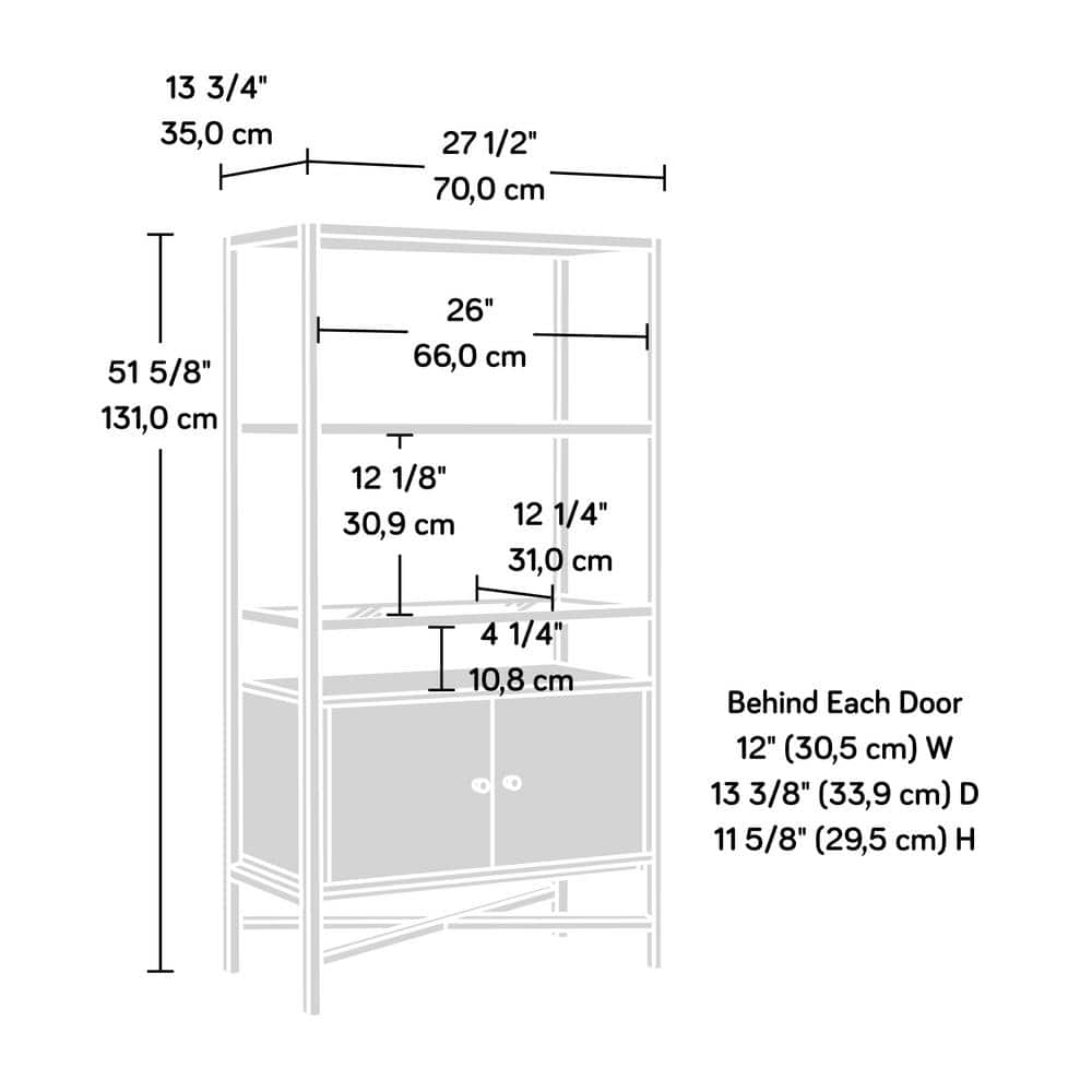 White and Gold Adjustable Bookcase with Doors