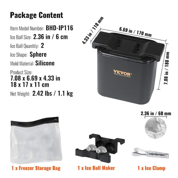 VEVOR Ice Ball Maker, Black 2.36 in. Ice Sphere with Storage Bag and Ice  Clamp, Round Clear Ice Cube 4-Cavity Ice Press Maker BQZZJHSTMBQQ4DSLMV0 -  The Home Depot
