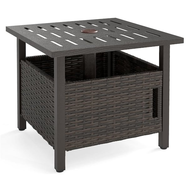 Outdoor Side Table with 1.93" Umbrella Hole Patio Umbrella Stand with 2 Sand Bags