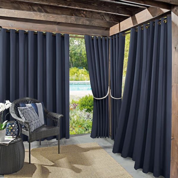 54 in. W x 95 in. L Sailor Indoor/Outdoor UV Protectant Curtain Panel in Navy Blue-54 in. W x 95 in. L