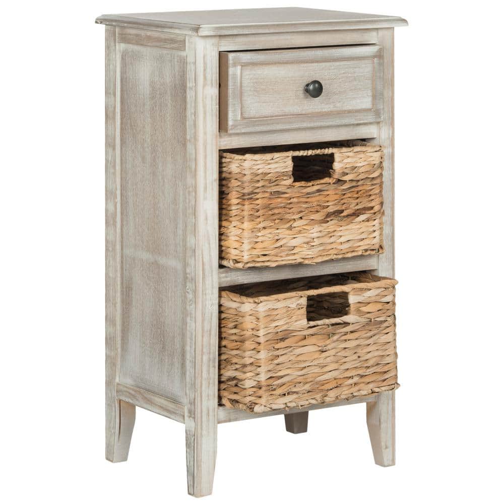 Transitional Pine and Metal Side Table with Storage Baskets