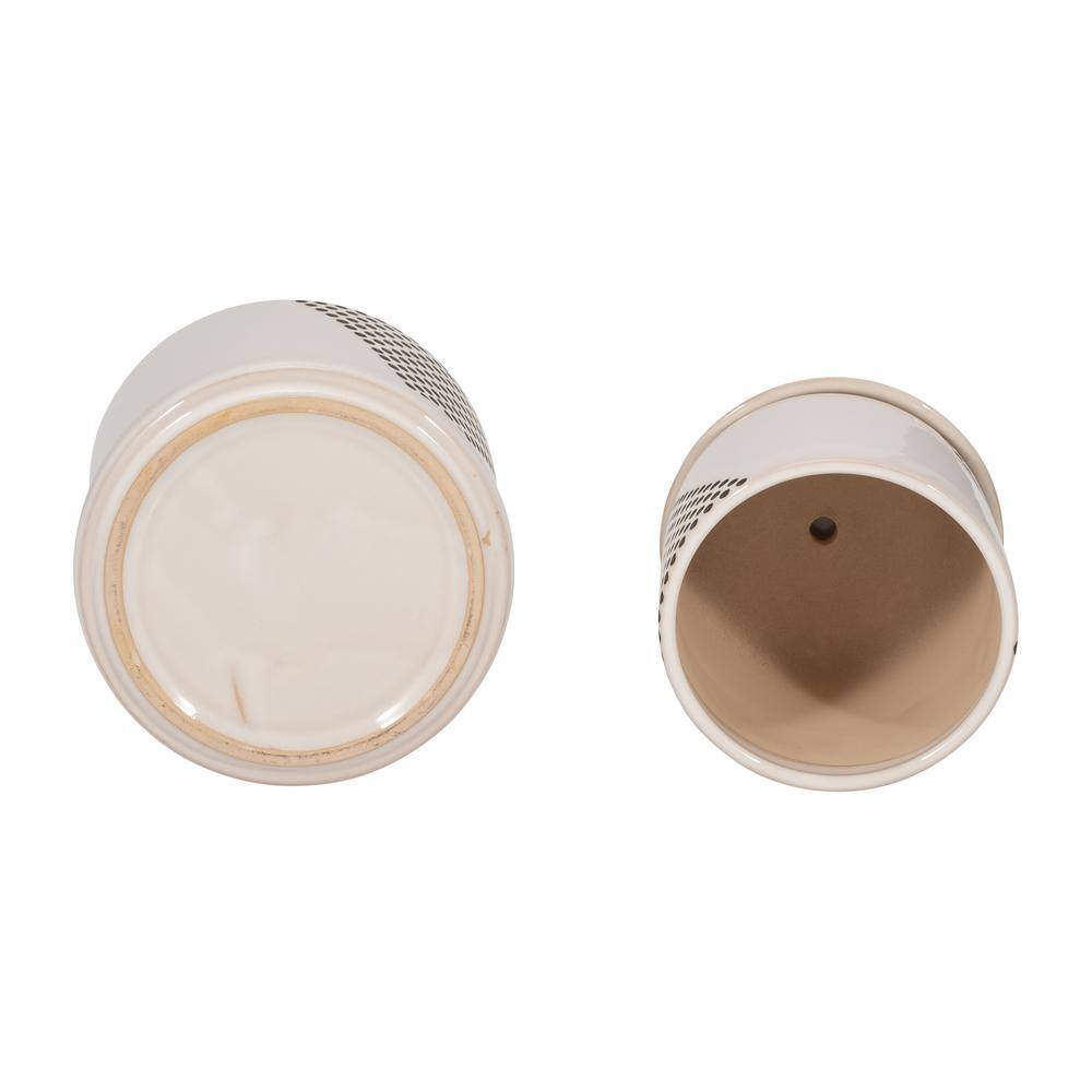 Elegant 6" White Ceramic Planter Pots with Black Dot Pattern and Saucers