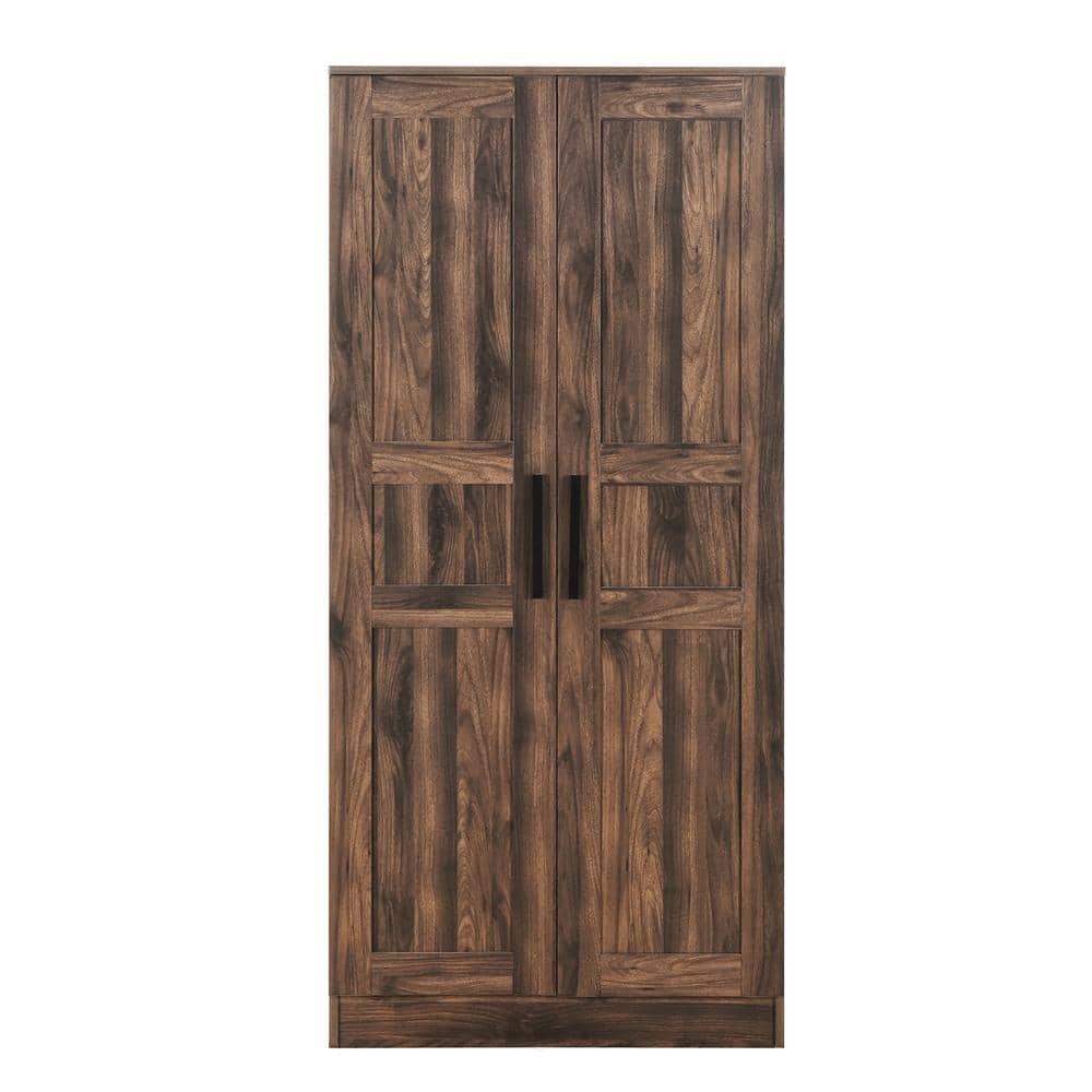 31.5 in. W x 18.31 in. D x 68.9 in. H Brown Linen Cabinet Wooden Wardrobe w
