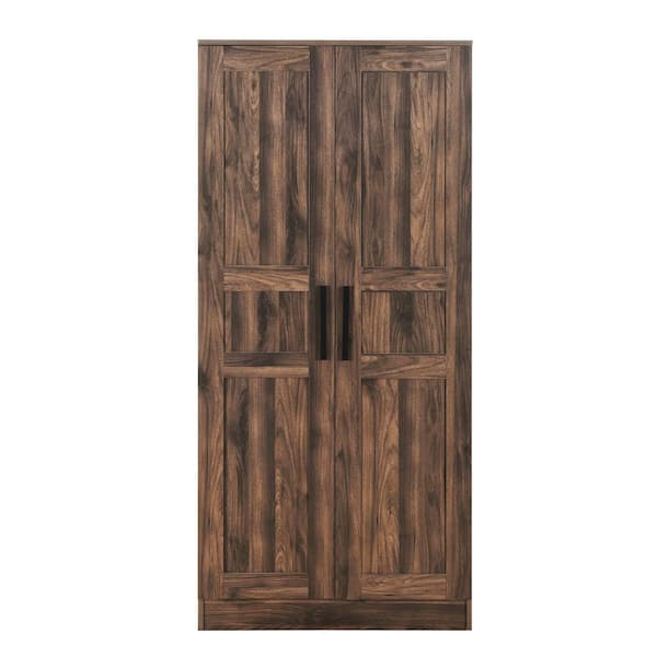 Unbranded 31.5 in. W x 18.31 in. D x 68.9 in. H Brown Linen Cabinet Wooden Wardrobe with 2-Doors, LED and 4 Storage Shelves