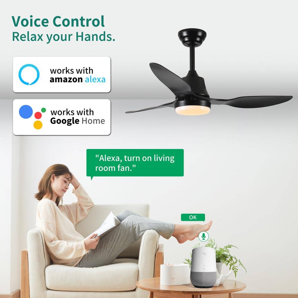 42-Inch Black ABS Blade Ceiling Fan with LED Light and Remote