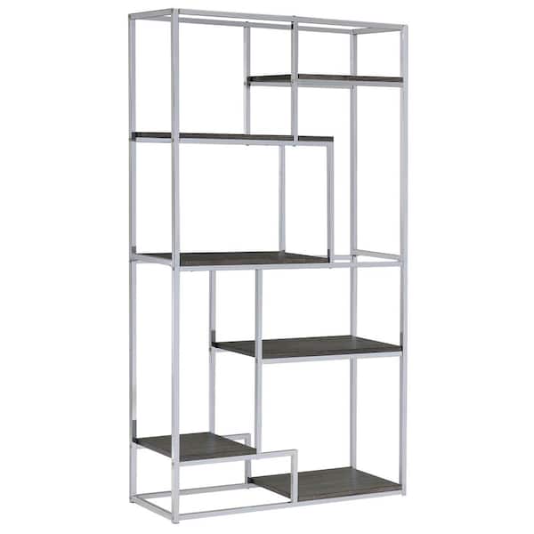 Furniture of America Bowynne 70.25 in. Chrome Steel 6-Shelf Standard Bookcase