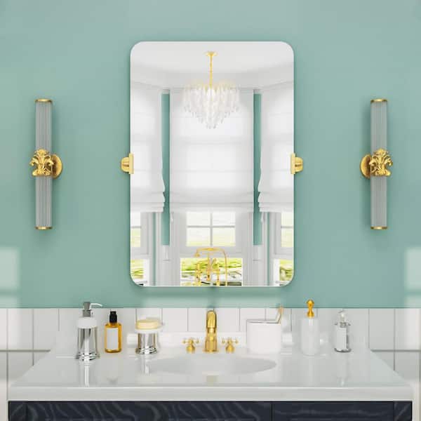 Lunova 24 in. W x 36 in. H Rectangular Framed Tilt Wall Mount Bathroom Vanity Mirror in Gold