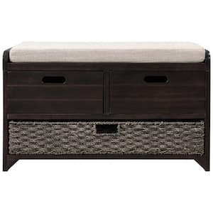 Storage Bench Espresso with Removable Basket and 2-Drawers, Fully Assembled Shoe Bench with Removable Cushion