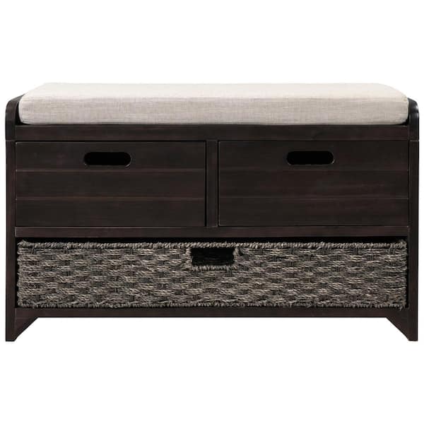 Asucoora Liberty Espresso Brown Storage Bench with Basket (32 in. W x 12 in. D x 20 in. H)