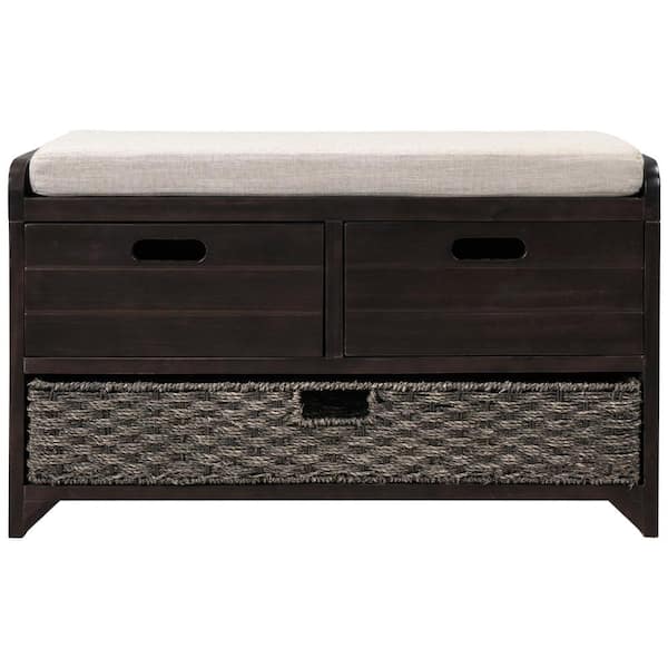 Wateday Espresso Storage Bench with Removable Basket and 2-Drawers 20 in. H x 11.8 in. W x 32 in. L