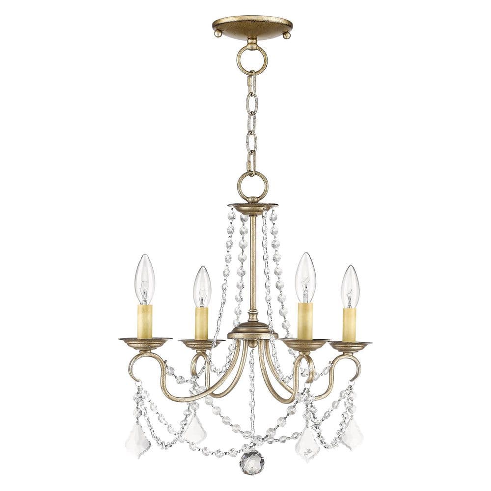 Elegant Mini 4-Light Chandelier with Crystal Accents and Antique Silver Leaf Finish