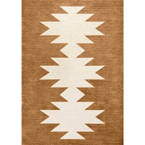 Chayton Minimalist Geometric Machine-Washable Rust/Cream 3 ft. x 5 ft. Area Rug