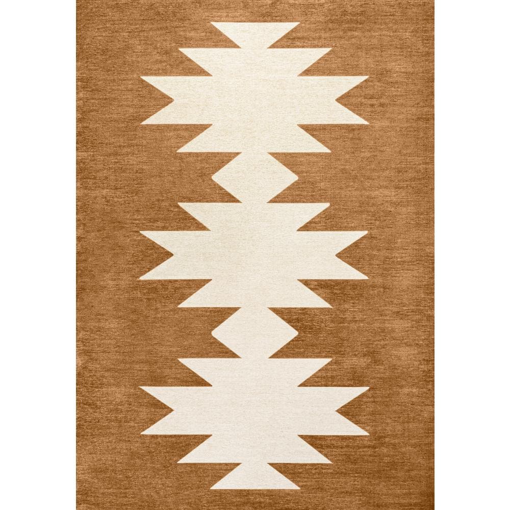 Chayton Terracotta and Cream Geometric Washable Area Rug 8' x 10'