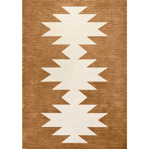 Chayton Minimalist Geometric Machine-Washable Rust/Cream 9 ft. x 12 ft. Area Rug