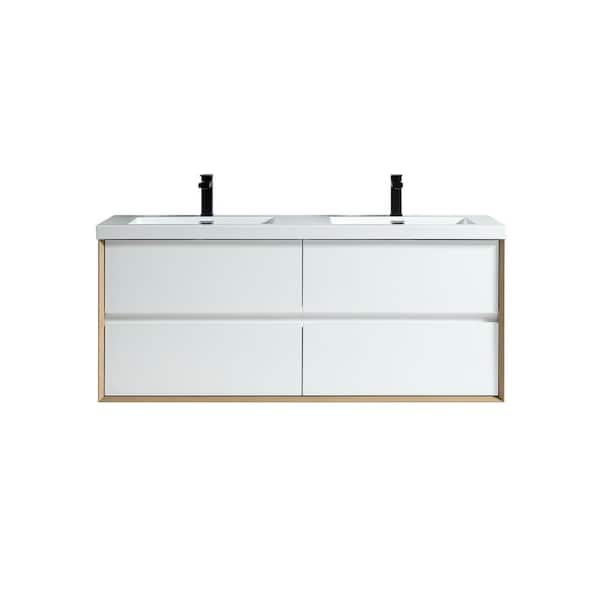 Moreno Bath Kingdee 58.6 in. W x 19.6 in. D x 23.6 in. H Bath Vanity in Glossy White with White Acrylic Top