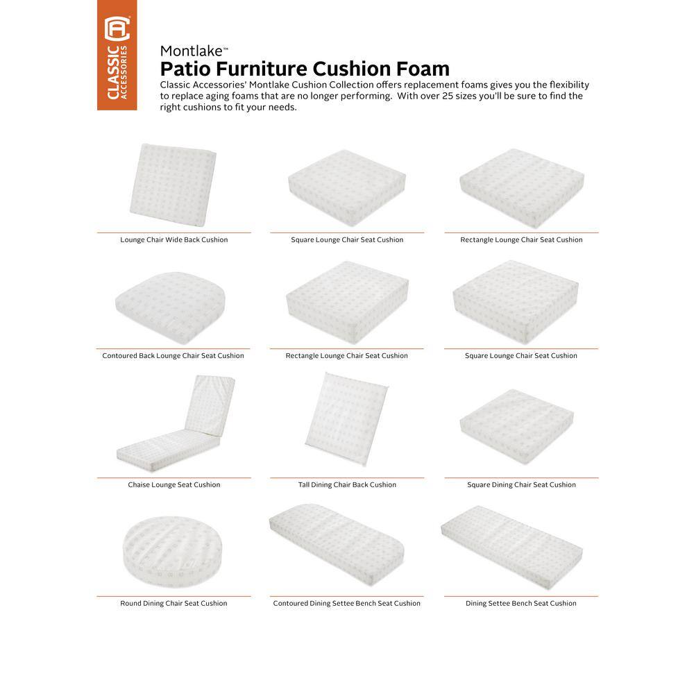 White High-Density Foam Patio Lounge Back Cushion, 25 x 20 x 4 Inch